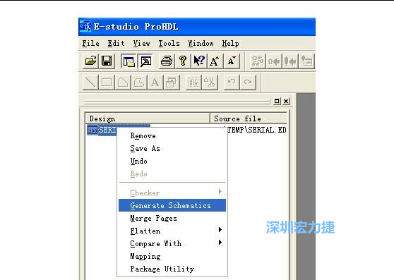 4．右鍵點(diǎn)擊 Serial.EDF 文件，選擇 Generate Schamatics：