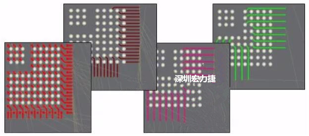 扇出及逃逸時布線是根據(jù)適用的設(shè)計規(guī)則來進(jìn)行的。