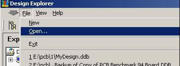打開Protel 99 SE，點擊File菜單選擇“Open”打開需轉(zhuǎn)換的文件