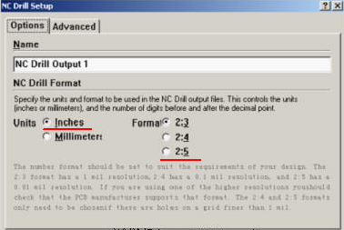 將格式改為“Inches 2：5”（ 以確保資料精度，反之孔與線路有偏移現(xiàn)象；）點OK完成鉆孔文件轉(zhuǎn)換